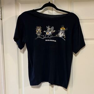 Vintage Barcelona Graphic Tee - Navy with Yellow & White Cartoon Print